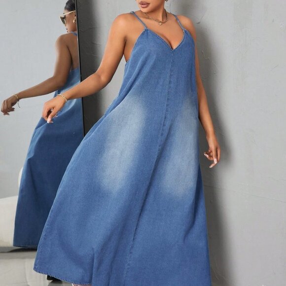 Blue Casual Womens Gradient Denim Cami Dress - Picture 4 of 5